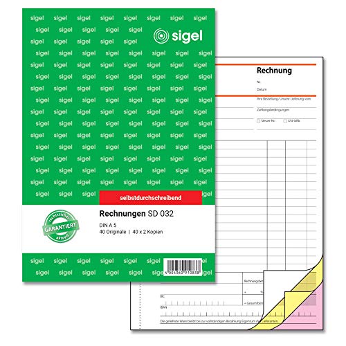 SIGEL SD032 Rechnungen, A5, 3x40 Blatt, selbstdurchschreibend, 1 Stück, aus nachhaltigem Papier