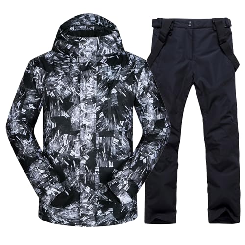 ALSOGO Herren Ski Jacke und Hosen Set Ski Anzug Winter Wasserdicht Winddicht Kapuze Schneemantel 2-Stücke Snowboard Sets 336-Black S