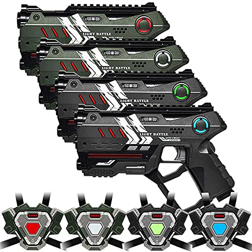 4 Light Battle Connect Anti-Cheat Laserpistolen (Metallic Grün Grau) + 4 Westen