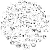 CASSIECA 68 Stück Vintage Silber Knuckle Rings Set für Frauen Mädchen Böhmische Stapelbare Gemeinsame Finger Ringe Retro Kristall Stapel Midi Ringe Pack Modeschmuck Geschenk