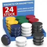 REORDA Magnete für Magnettafel stark - 24x Starke Magnete für Whiteboard, Pinnwand, als Kühlschrank Magnete & Tafelmagnete stark haftend, Magnete rund - Bunt