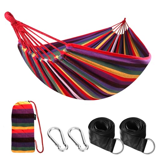 ANYOO Hängematte Outdoor Baumwolle Bequemer Stoff mit Baumfreundlichen Gurten zum Aufhängen, Robuste Tragbare Hängematte mit Reisetasche für Garten, Indoor, Balkon, Terrasse, Camping