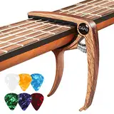 Kapodaster für Gitarre Capo Gitarren mit 6 Plektren, Capodasta Gitarre für Ukulele Westerngitarre E-Gitarre, Metall Holz