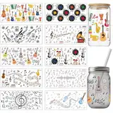arricraft 10 Blatt Musikthema UV DTF Cup Wrap Für 16OZ Glas Gitarren Musiknoten Aufkleber Zum Aufreiben Cartoon PVC Transferaufkleber Für DIY Tassen Flaschen Instrumente Musikgeschenk