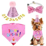 Qianyu Hunde Geburtstag Hut Bandana Set 3 Stücke Hunde Geburtstags Bandana Mütze mit 9 Bling Nummern Hund Geburtstag Deko Haustier Alles Gute Zum Geburtstag Liefert für Welpenkatzenhaustie