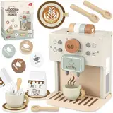 Airlab Kinderküche Kaffeemaschine Kinder Holz, Spielküche Zubehör Kaffeeservice Spielset, Küchengeräte Kaffeeset Kinder Spielzeug, Pädagogisches Holzspielzeug Rollenspiel Geschenk für Kleinkind