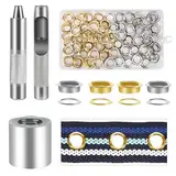 Pavlleen 120pcs Ösen Werkzeug Kit, Ösen Set 12mm, Ösen Scheiben Ösenzange mit 3tlg Werkzeugset, mit Aufbewahrungsbox für DIY Clothing, Zelt, wasserdichte Plane, Leder, Footwear (Gold Silber)