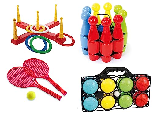 Mega Outdoor Spiele Set für Draußen Kinderparty Wurfspiel Boccia Kegeln UVM