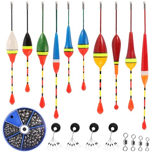 prota Posen Angeln Set, 10 Stück Angelposen Schwimmer Angeln Forelle, Schwimmerset mit 205 Bleischrot Angeln 4 Achter Spannringe und4 Angeln Bobber Stopper für Friedfisch Pose und Forellen
