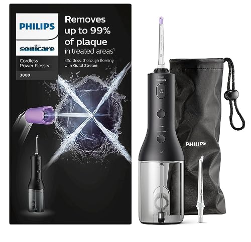 Philips Sonicare kabelloser Power Flosser 3000 Munddusche, Wasser-Flosser für Zähne, Zahnfleisch und Zahnpflege, in schwarz (Modell HX3826/33)