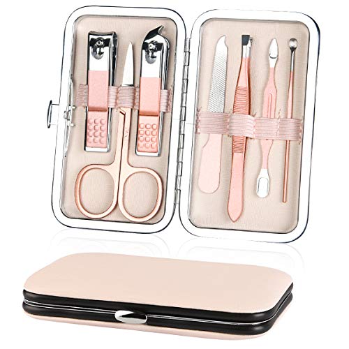 URAQT Maniküre Set,7pcs Pediküre Kit Nagelset Nageletui Nagelknipser, Edelstahl Ledertasche Nagel Schere Nagelpflege etui Reise Beauty für Zuhause, Reisen