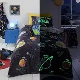 Bedlam - Im Dunkeln leuchtender Bettbezug – Einzelbettgröße (200 x 140 cm) – wendbar (2 Designs) – Galaxie- und Planeten-Bettwäsche für Jungen – Sonnensystem-Universum-Bettbezug – Weltraum-Bettwäsche