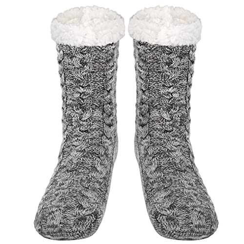 SIMIYA Herren Kuschelsocken, rutschfest Wintersocken Stoppersocken, anti Rutsch warme Hüttensocken Haussocken, 1 Paar (Grau)