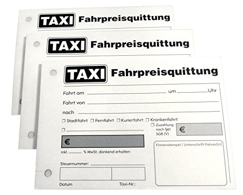 Druckerei Scharlau 1x Block Taxiquittung - Taxi-Fahrpreisquittung als Block - 100 Blatt DIN A6 - gelocht (22429)