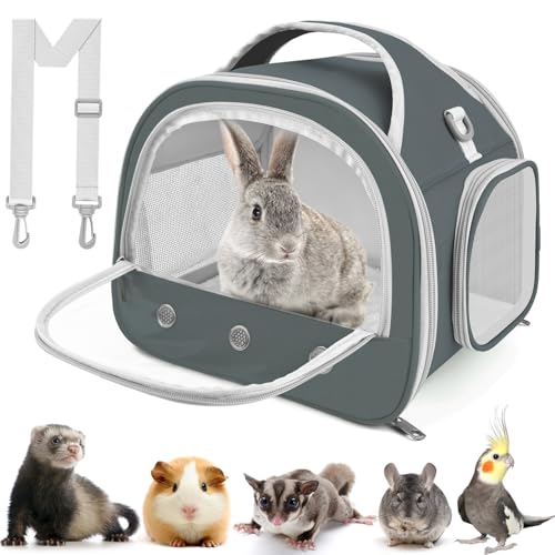 ERKOON Transportbox Kaninchen Kleintier Haustier-Tragetasche, Meerschweinchen-Tragetasche (Grey)