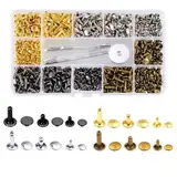 JJiaoLinin Leder Nieten,360 Set Metallniete Doppelkappe Nieten 12mm 8mm 6mm Nieten Druckknopf Set Metall Doppelkappe Nieten Set für DIY Handwerk Leder, Ersatz Nieten