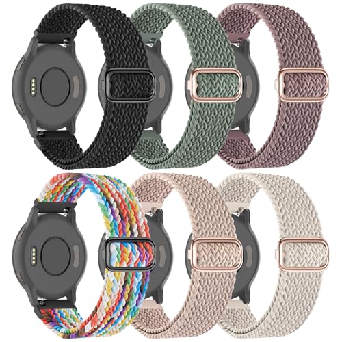 6 Farben 18mm Nylon-Uhrenarmbänder für Garmin Venu 2S/Venu 3S/Vivoactive 4S/Vivomove 3S/Forerunner 255S, Solo Loop Schnellverschluss,weiches, elastisches Stoffarmband für Damen und Herren