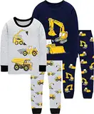 EULLA Kinder Jungen Schlafanzug Langarm Baumwolle Winter Pyjama Set Traktor Bagger Zweiteiliger Nachtwäsche 4 Jahre alt Größe 104 K-Double Pack Traktor Bagger Set DE 104