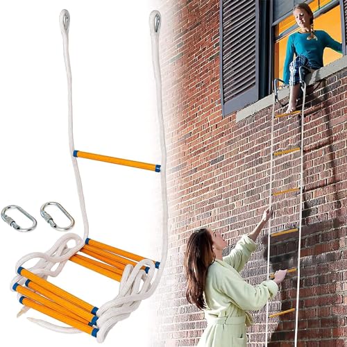 TOOSOAR Strickleiter 5.2M,Feuerfeste Rettungsleiter mit 2 Haken, Tragfähigkeit 100 kg,für Outdoor Balkon Fenster Feuerleiter