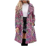 EMATOP Fellmantel Damen Oversize Lang Pelzmantel Faux Fur Kunstfell Jacke Warm Kunstpelz Felljacke Elegant Flauschige Cardigan Leoparden Druck Mantel Herbst Winter Winddicht Fleecejacke Outwear