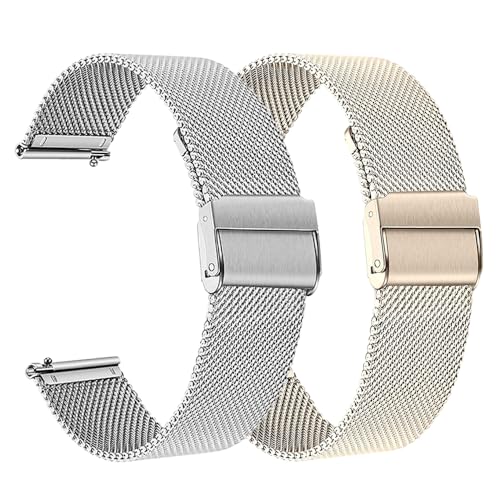 Metallarmband kompatibel für Huawei Watch GT4 41mm Smartwatch Armband, 18mm Ersatzarmband für Huawei GT 4 41mm Smartwatch Zubehör (Silber+Champagner)