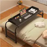 XONJEMU Laptop Table with Wheels,Overbed Table,Overbed Table on Wheels,Height Adjustable,Mobile Overbed Desk,Bed Table,Computer Table,PC Table for Bedroom/Hospital (Colour:Black)