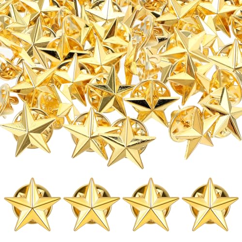 Prasacco 20 Stück Stern Abzeichen Anstecknadel, 1,5 cm Gold Pentagramm Brosche aus Legierung Stern Brosche zum Veteranentag Modische Ansteckernadel für Frauen, Männer