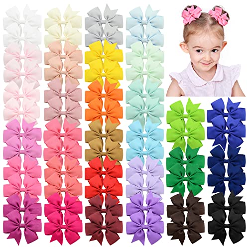 60pcs 3 Zoll Baby Mädchen Haarschleifen Krokodilklemmen Grosgrain Band Windrad Haarspangen für Babys Kinder Kleinkinder Teenager Geschenke in Paaren