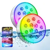 BOIROS Poolbeleuchtung Unterwasser, Wiederaufladbar Unterwasser Licht Led mit Fernbedienung, IP68 Wasserdicht Pool Licht 13 RGB Lichtperlen Teichbeleuchtung für Garten Pool Badewanne Aquarium 2 Stück