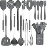 Silikon-Küchenutensilien-Set, 15-teilig, hitzebeständiges Küchenhelfer-Set mit hochwertigen Edelstahlgriffen zum Kochen und Backen, antihaftbeschichtet, Pfannenwender, Küchenhelfer, Koch-Set