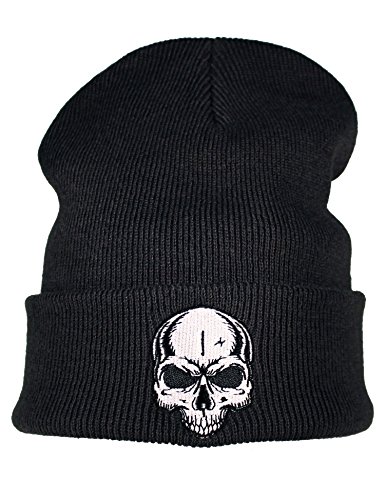 Baddery: Strickmütze - Totenkopf - Geschenk für Metal Fans - Unisex Beanie Mütze für Herren und Damen - Halloween Skull (One Size - Schwarz)