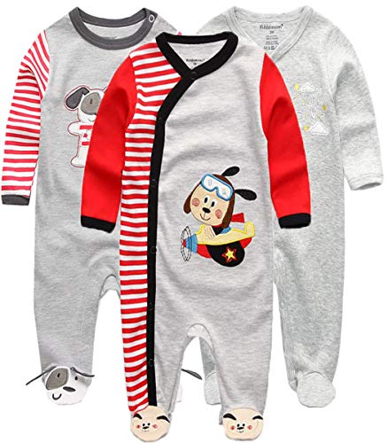 Kiddiezoom Unisex Schlafstrampler Baby Jungen Overall 3er Pack Pyjamas Baumwolle Strampler Jumpsuits Langarm Spieler Babykleidung mit