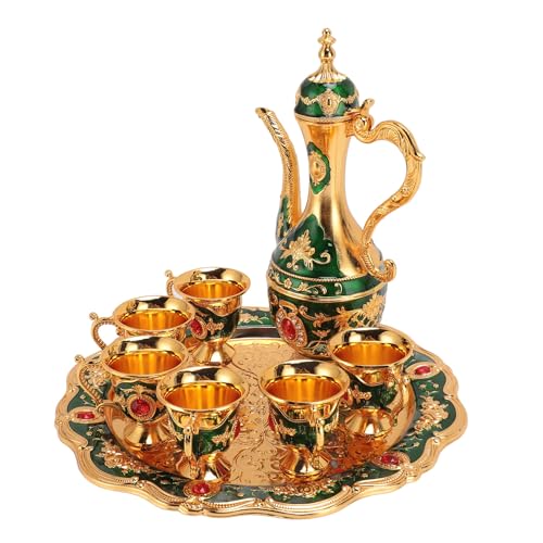 Vintage-Teekannen-Set, Vintage-türkische Kaffeekanne Mit Kaffeetassen-Set aus Metall, Türkisches Tee-Set Mit 6 Tassen, Europäisches Weinkannen-Set, Teeservice-Set, Russisches Weinkannen-Set(C)