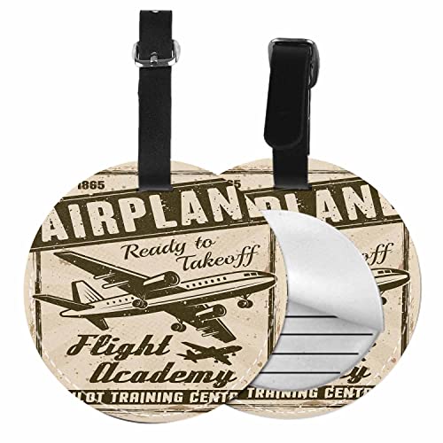 TKS MITLAN 1 Stück Gepäckanhänger Flugzeug Privatsphäre Abdeckung ID Etikett Adresskarte für Reisetasche, Koffer, Flugakademie, Retro-Piloten, Traningzentrum, Flugzeug, Gepäckanhänger, Reisen (rund)