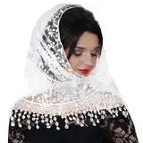 Gjinxi Damen Schleier Spitze Stola Kopftuch Hochzeit Spitzenborte Kopfschmuck Umhang Schal Brautschleier Eleganz Tüll Dreieckige Schultertuch Umschlagtuch für Braut Abend Weihnachten Party Festliche