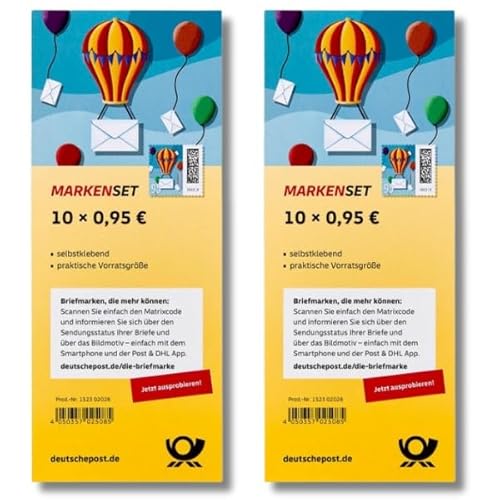 Deutschepost briefmarken 10x 0,95€ Briefmarken selbstklebend, für Standardbriefe bis 20g & Markenset Ballonpost 20 stück Briefmarken (20 Marken, 95 ct)