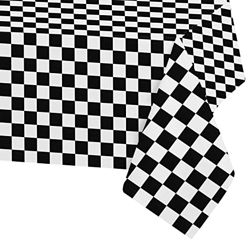 Einweg-Tischdecke mit karierter Flagge, Rennwagen-Party, rechteckig, Esstisch, Kunststoff-Tischdecken für Picknick, Cocktail, Geburtstagspartys, Dekorationen, 137 x 274 cm, Schwarz