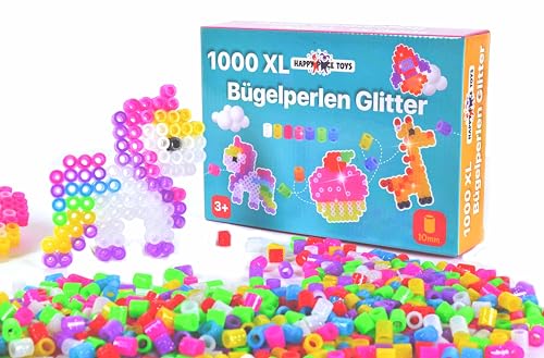 1000 Maxi XL 10mm Bügelperlen Glitter .Große 10mm Bügelperlen Für Kinder ab 3 Jahren. Für Jungen und Mädchen. Für alle Maxi Stiftplatten aller Hersteller kompatibel. Glitzer Perlen.