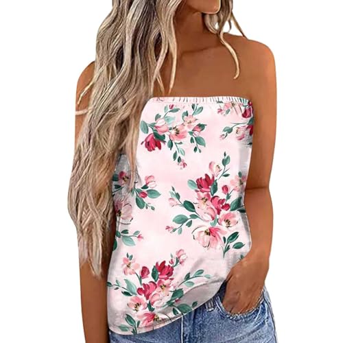 Damen Sommer Sexy Tube Top Schulterfrei Ärmellos Oberteile Trägerlos Bandeau Boob Bluse Shirt Strand Weste Bandeautop Schlauchshirt Frauen Bustier Trägerlos Schulterfrei Casual Loose Sommertop