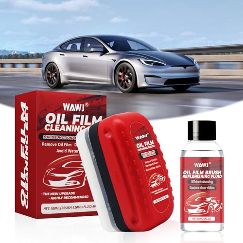 WAWJ® Generisch Multifunktionale Autoglas Ölfilm Reiniger, KFZ Ölfilmreiniger Glas-Ölfilm-Entferner für Windschutzscheiben Glas Ölfilm Reiniger, Ölabweisende Folie für von Regen (120ml+60ml)