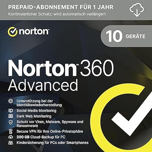 Norton 360 Advanced 2025 | 10 Geräte | 1 Jahr | Aktivierungscode per Email