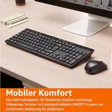 Amazon Basics – Tastatur-Maus-Set, volle Größe, kabellos, USB-Empfänger mit 2,4 GHz, DE-Layout, schwarz