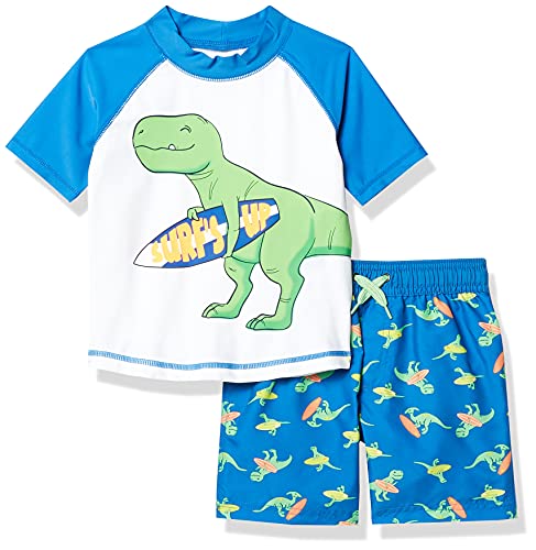 Simple Joys by Carter's Baby Jungen Swimsuit Trunk and Rashguard Set, Blau Weiß Dinosaurier, 3 Jahre