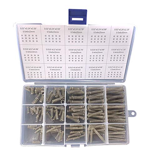 CREEYA Druckfedern-Sortiment-Set, 15 Verschiedene Größen 225 Stück Mini-Edelstahlfedern für Reparaturen, 10 mm - 30 mm Länge, 4-6 mm AD