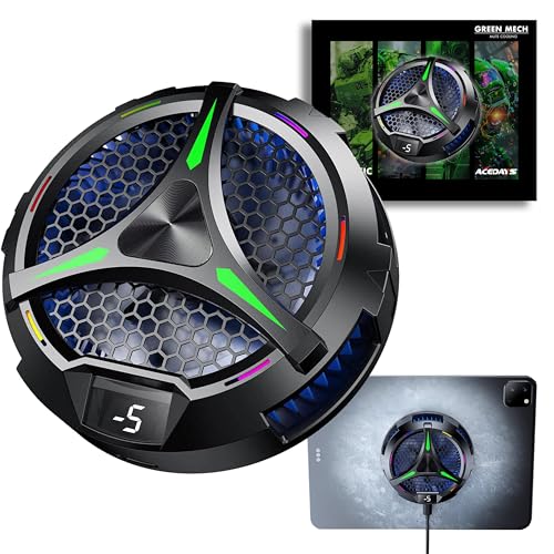 ACEDAYS Magnetischer Kühler für iPad, Tablet-Kühler für iPad/Surface Pro/Samsung Tab, universeller Heizkörper mit Temperaturanzeige für mobiles Gaming, Tiktok Live Streaming (Green Mech)