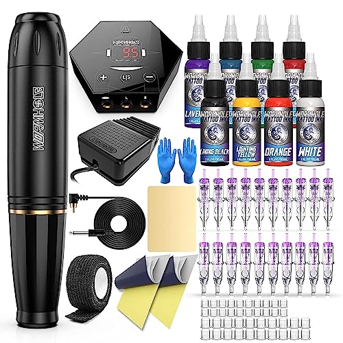 Wormhole Tattoo Maschine Set Tattoo Set Rotary Tattoo Maschine Tattoo Netzteil 8 Tattoo Tinte 20 Tattoo Nadeln Tattoo Stift Kit WTK179