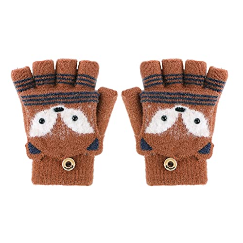 Fäustlinge mit Knopf Klappe Fingerlose Handschuhe für Kinder Kleinkinder Winter Warm Strickhandschuhe Plüschfutter Winterhandschuhe Herbst und Winter Fingerhandschuh Unisex (Fuchs-Rot)