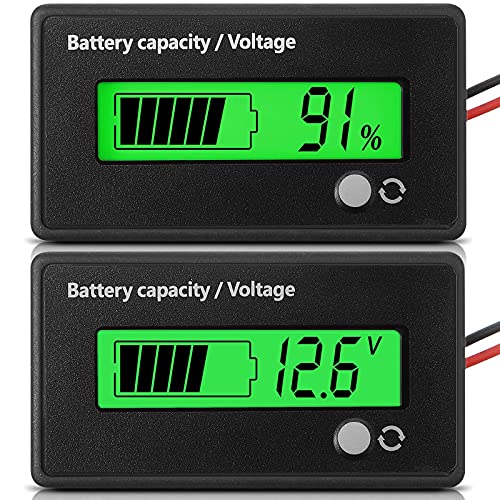 DC 12V 24V 36V 48V 72V Batteriekapazität Spannung Meter mit Alarm, Batteriekapazität Gauge Indikator, Batterieanzeige Monitore, Blei-Säure und Lithium Ion Batterietester (Grünes Licht)