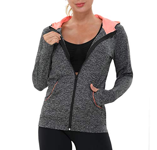 AMZSPORT Damen Laufjacke Sportjacke Langarm Trainingsjacke Sweatjacke mit Tasche Für Yoga Fitness Schwarz M