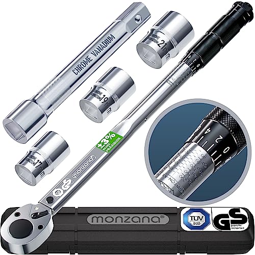 Monzana® Drehmomentschlüssel 6tlg. Set 40-210Nm TÜV Süd GS 1/2' Zoll CrV inkl. 3 Stecknüsse Verlängerung inkl. Koffer +/- 3% Toleranz Auto Motorrad